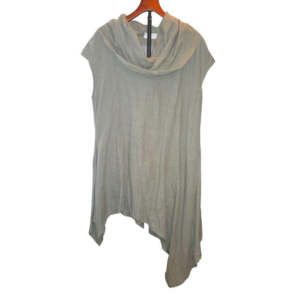 Bryn Walker Noa Womens Large‎ Sage Green Linen Cowl Neck Asymmetrical Hem Tunic